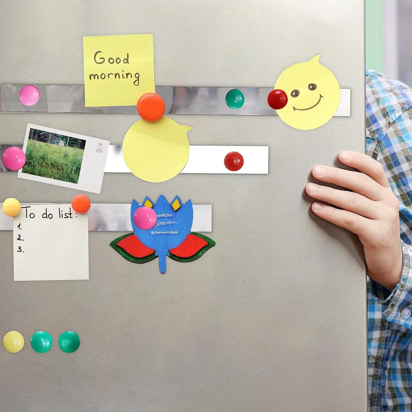 Flexible Self Adhesive Metal Strip for Magnet, Strong Peel and Stick Ferrous Tape Roll for Workshop, Office, School and Home Decoration (Shiny Silver, 16.4ft x 1.6inch)