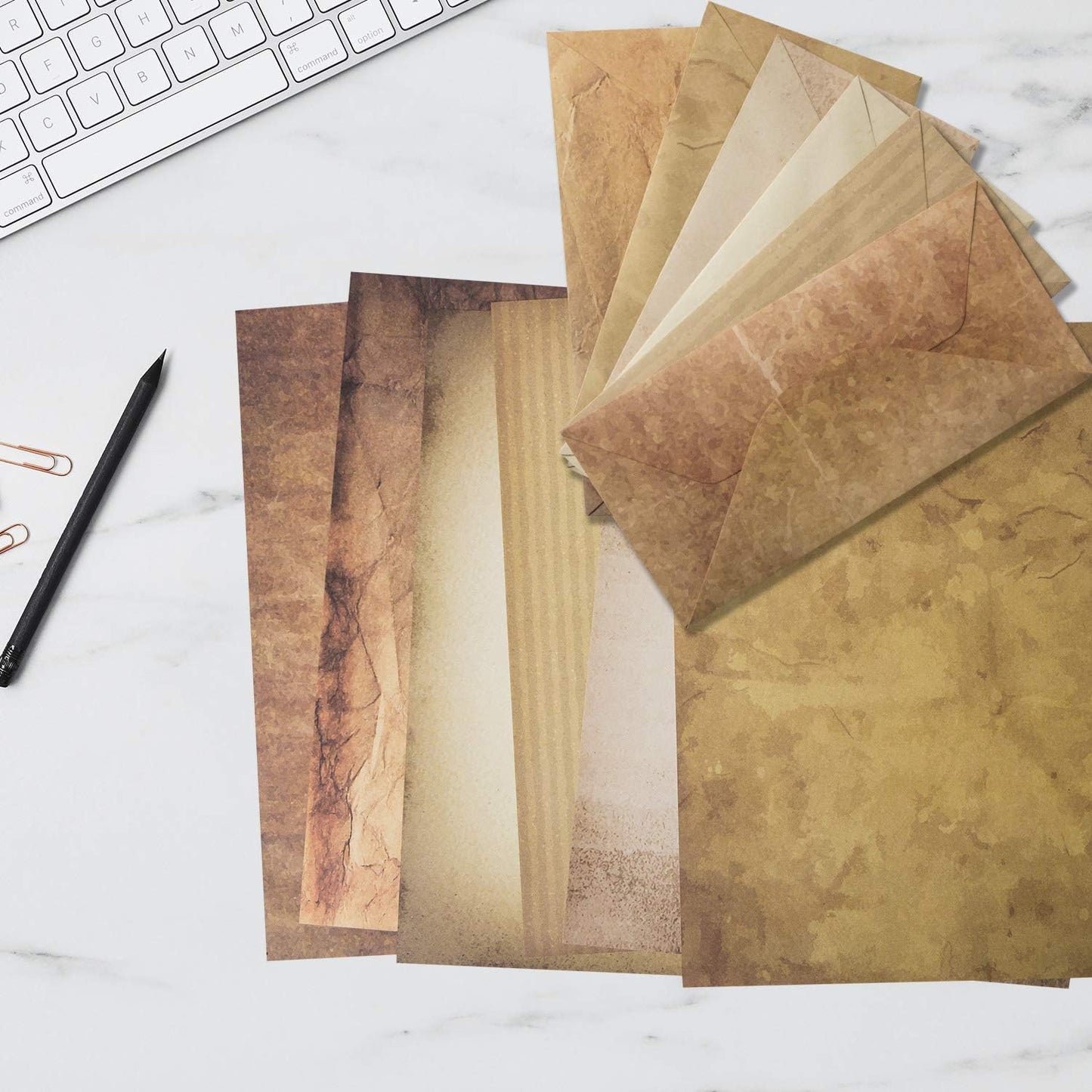 120 Pack Vintage Paper and Envelopes - 60 Sheets of Antique Looking Papers & 60 Antique Style Envelopes - Six Classic Aged Paper Designs - Vintage Printing paper, Vintage Writing Paper, 8.5 x 11 inch