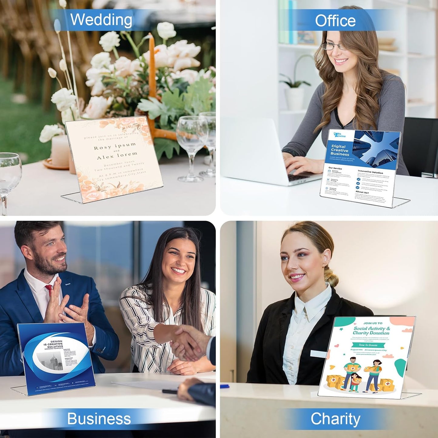 EHWINE 3 Pack 8.5 x 11 Acrylic Sign Holder Horizontal, Clear Plastic Signs Display Stand, Slanted Back Paper Holder Stand up Table Top Sign Holders Flyer Stand Frames for Office Business Store