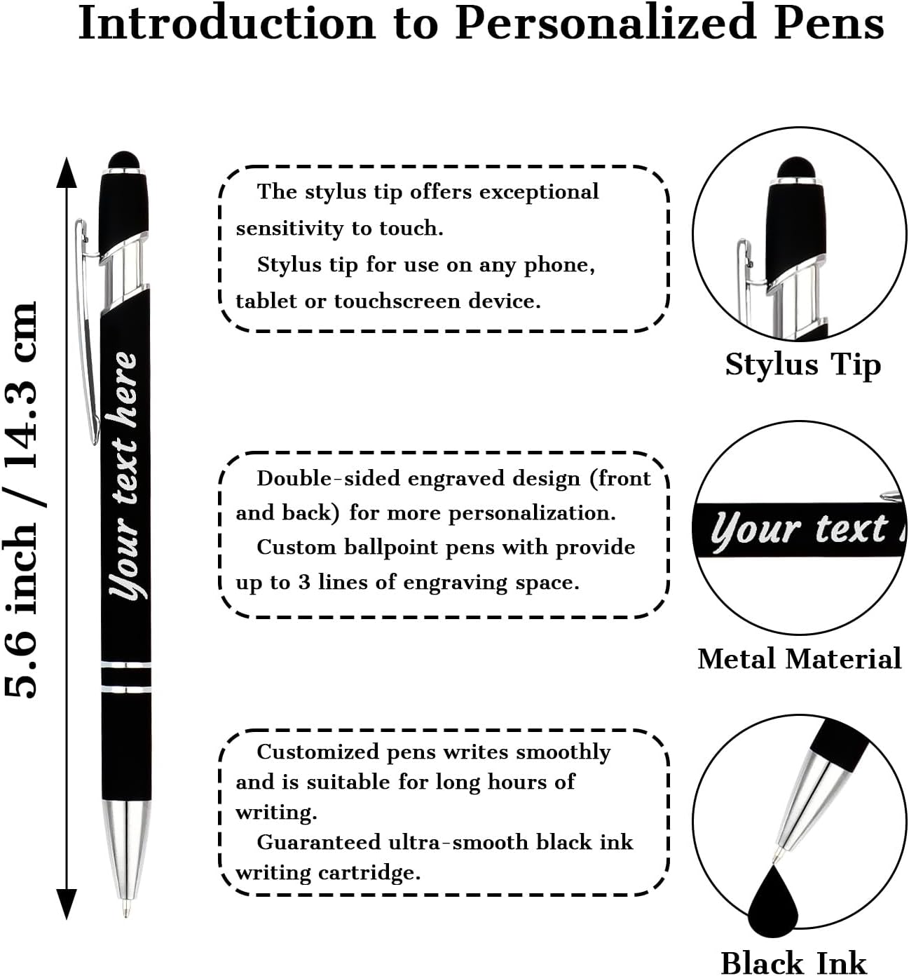 Personalized Pens with Name Logo or Message, Up to 1200 pcs Bulk Custom Metal Ballpoint Pen with Black Ink Customized Gift for Business, Graduation and Promotions (Assorted)