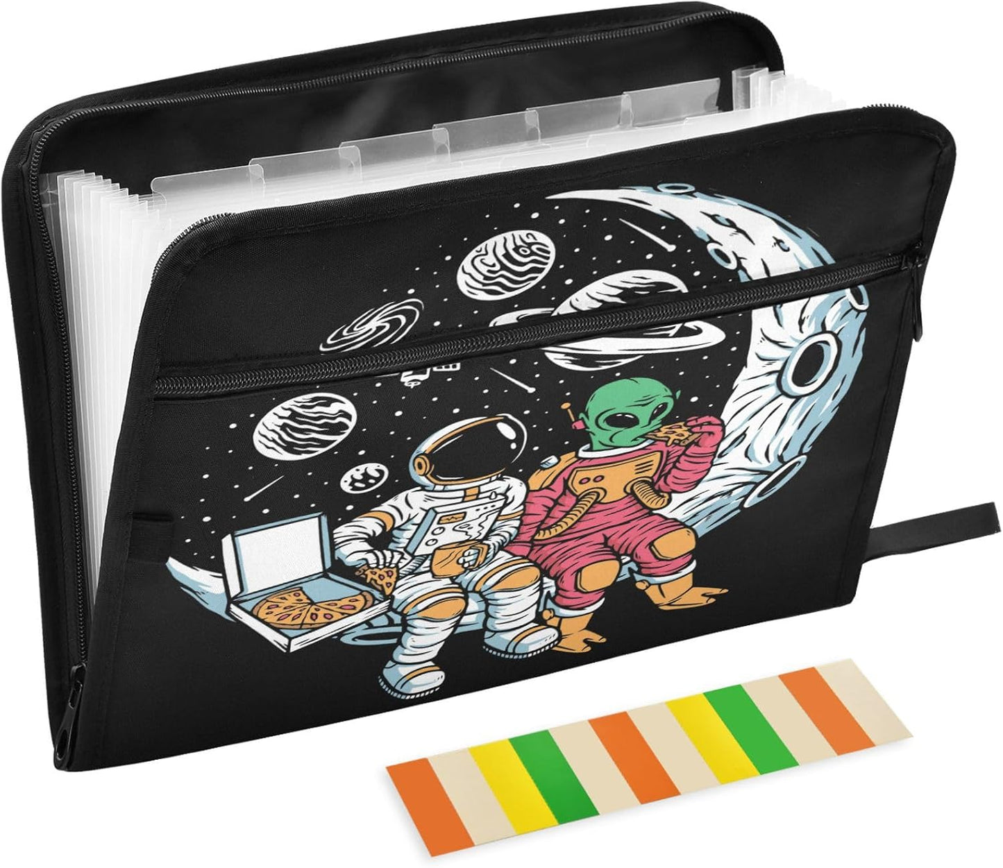 Gredecor 13 Pockets File Folder Organizer A4/Letter Water Resistant Astronauts and Aliens Moon Document Bag with Zipper Filing Folder Expanding File Pouch Storage for School Office