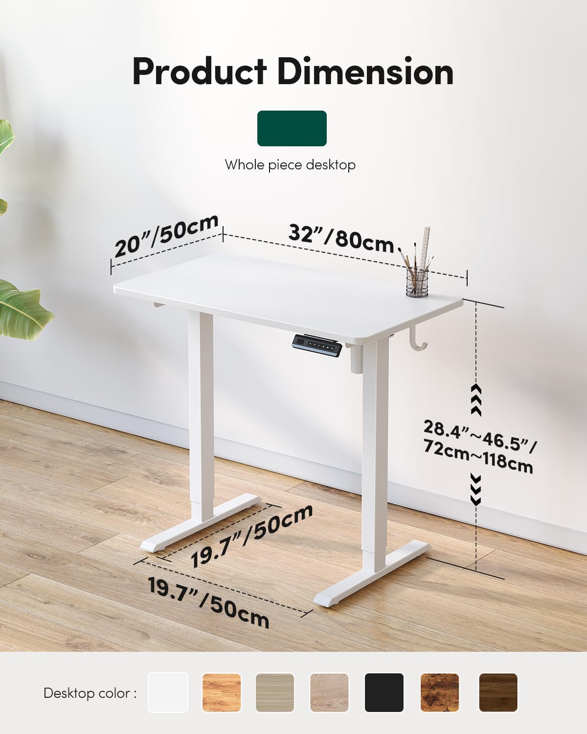 FEZIBO One-Piece Standing Desk Adjustable Height Stand up Home Office Desk, 32x24 Inch Electric Standing Computer Desk, with 4 Memory Presets, Fixable casters, White
