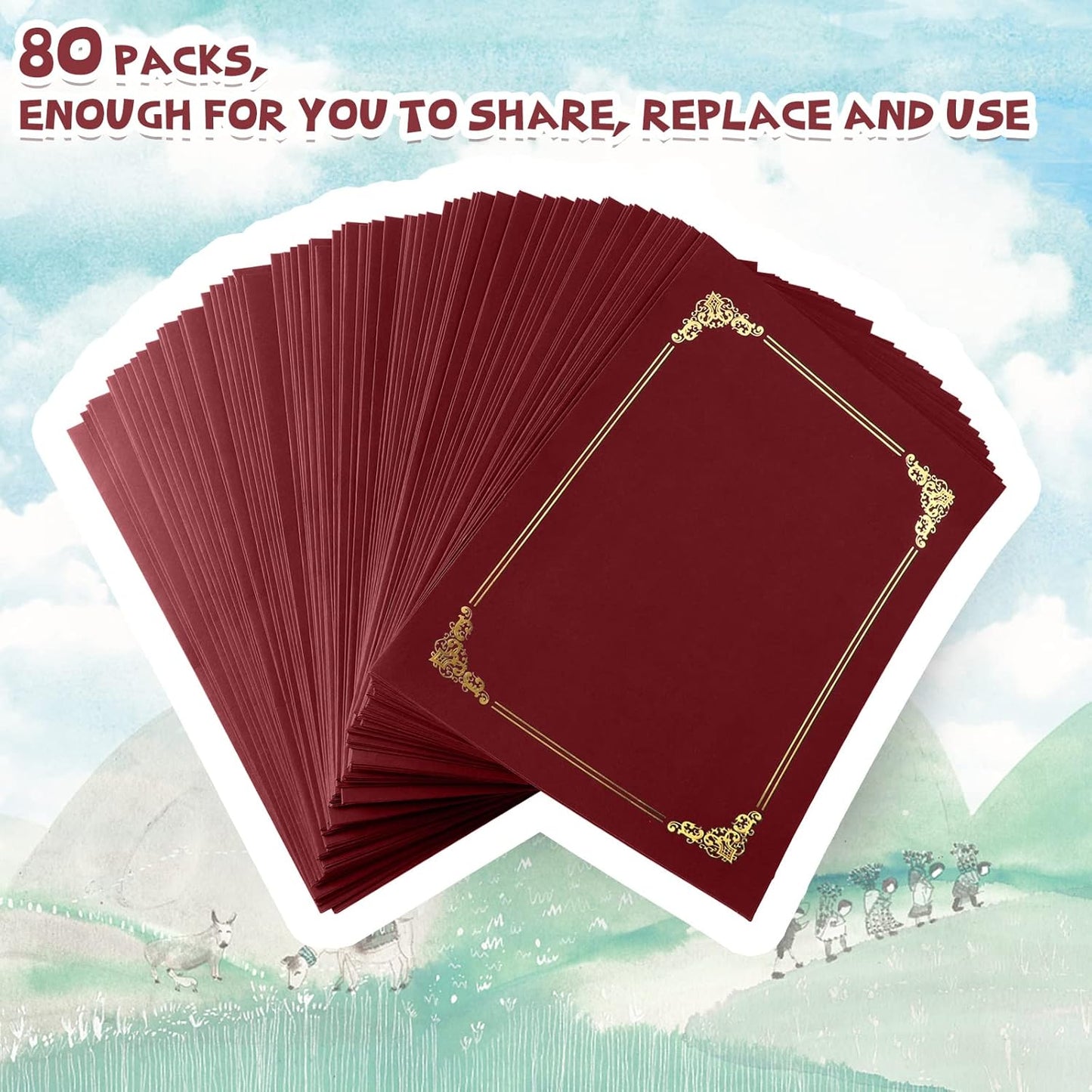 Fainne 80 Pieces Certificate Holders Diploma Holders Document Holder Certificate Covers Certificate Folders with Gold Foil Border for Letter Size 8.5 x 11 Inches Diploma Documents Awards (Red)