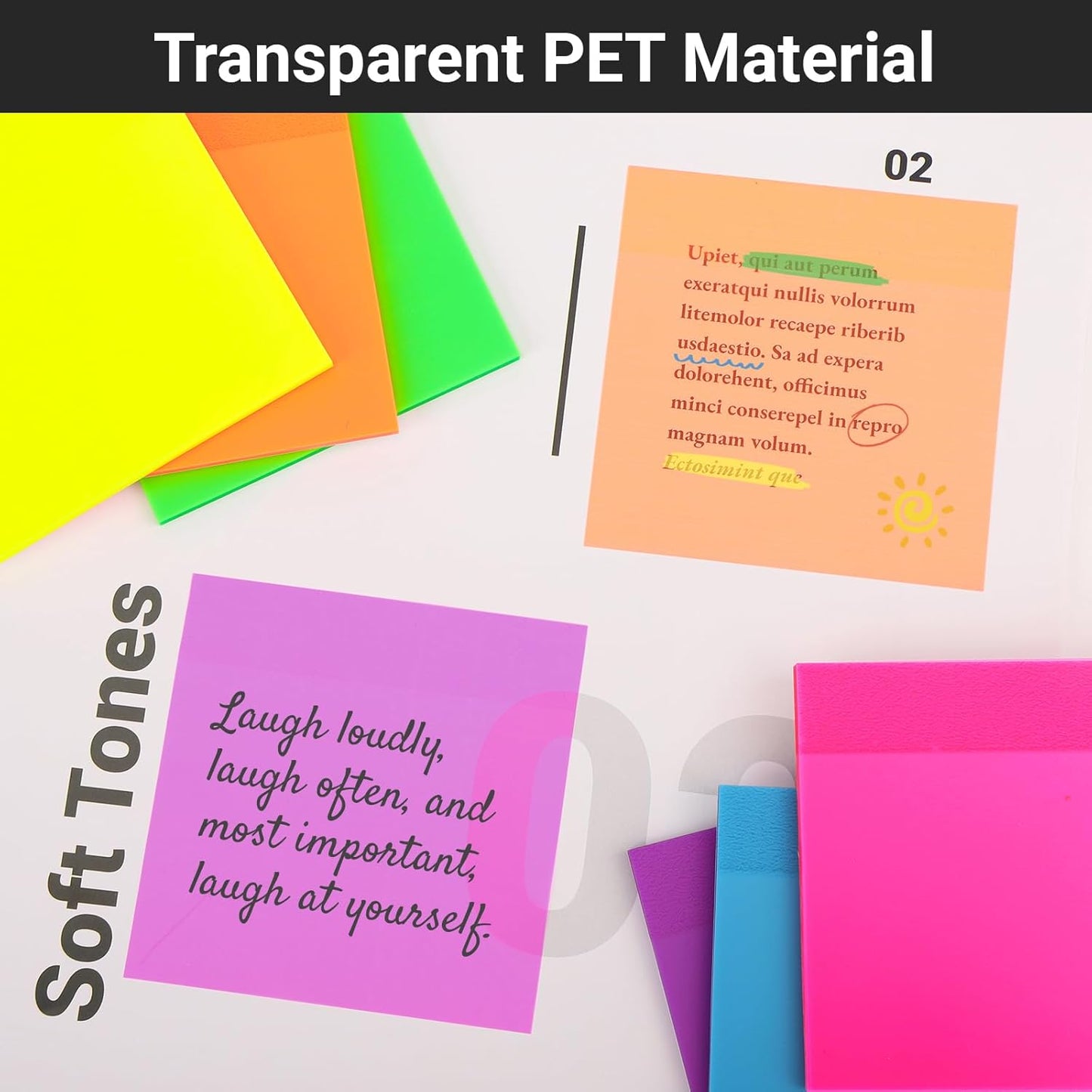 EUSOAR Transparent Sticky Notes, 300 Sheets 3x3 Inch Neon 6 Colors Planner Reminders Bible Sticky Notes Clear, Translucent Book Annotation Page Flags Stickers Nursing Note Pads for Home Work