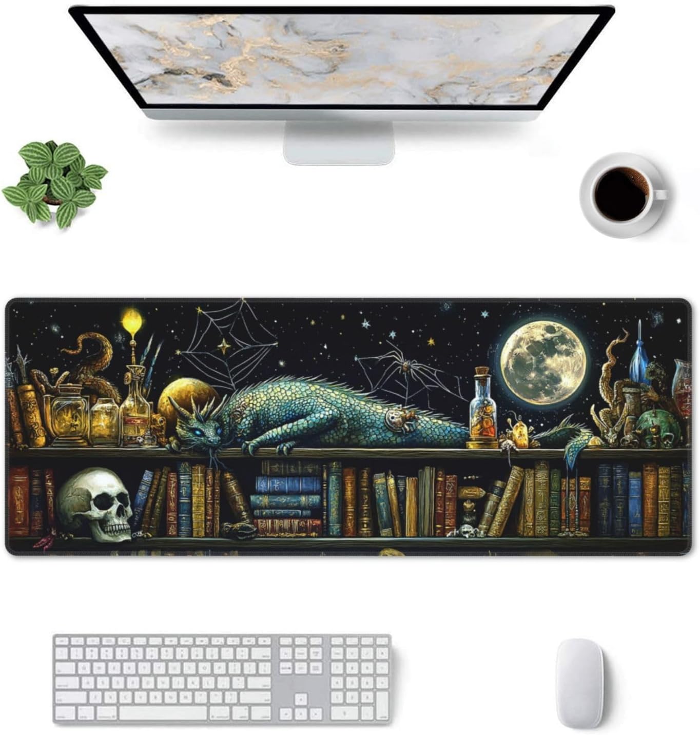 Dragon Mystical Mouse Pad 31.5 X 11.8 Inch Big Desk Rubber Base Stitched Edges Keyboard Pad XXL Mouse Mat for Home Game and Office