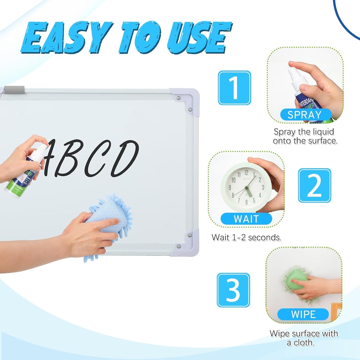 6 Pack Whiteboard Cleaner 3.4 Fl oz White Board Cleaning Spray Dry Erase Board Cleaner with Microfiber Shag Whiteboard Eraser Removes Stubborn Marks from Chalkboard (Pastel)