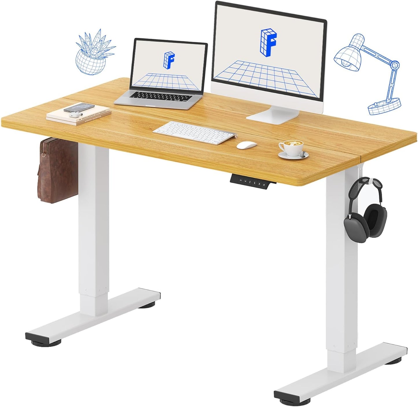 FLEXISPOT Standing Desk Electric Height Adjustable Desk with 48 x 24 Inches Splice Board, Ergonomic Memory Controller, Maple Top + White Frame
