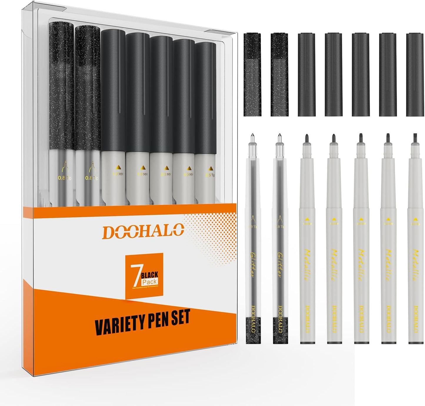 DOOHALO Metallic Grey Black Pens Compatible with Cricut Maker 3/4 Explore2/ 3/Air1.0/0.8/2.0/2.5 Variety Point Tips Gel Glitter Markers for drawing Writing