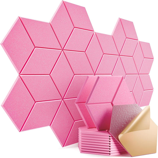 12 Pack Self-adhesive Acoustic Panels 12" X 10" X 0.4" - Sound Proof Foam Panels with High Density, Y-Lined Design, Flame Resistant, Absorb Noise and Eliminate Echoes(Pink)