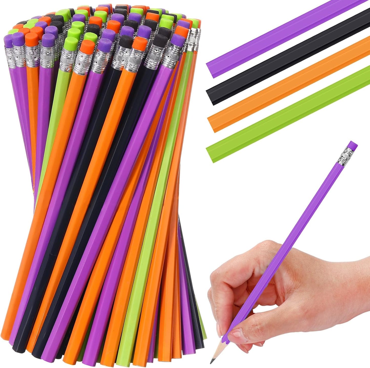 TecUnite 60 Pcs HB Pencils #2 Unsharpened Wood Cased Pencils with Eraser Hexagonal Pencil Cute Graphite No 2 Pen for Adults Gifts Exam School Office Sketching Learning(Purple Orange, Silver)