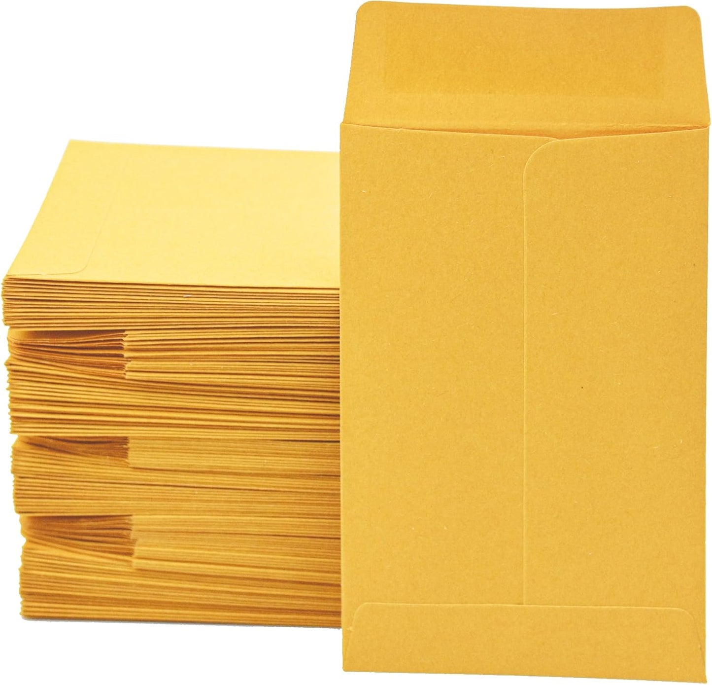 #1 300 Pcs Small Coin Envelopes 2.25" x 3.5" with Gummed Flap, Yellow Kraft Mini Envelopes for Storing Keys, Stamps, Seeds, Tips and Small Items (300)