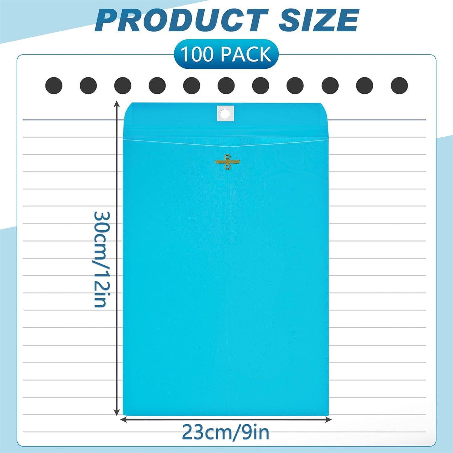 Geyee 100 Pcs Clasp Manilla Envelopes 9 x 12 Inch Gummed Colored Envelopes for Storing or Mailing for Home Office Business Supplies(Lake Blue)