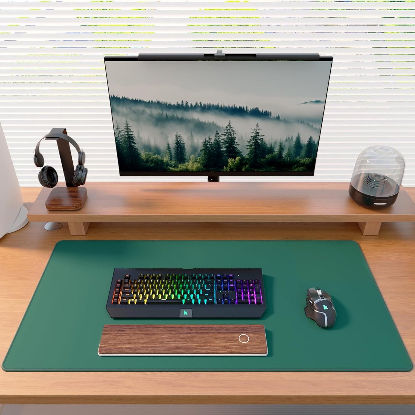 KTRIO Large Gaming Mouse Pad with Stitched Edges, Extended Mousepad with Superior Micro-Weave Cloth, Non-Slip Base, Water Resist Keyboard Pad for Gamer, Office & Home, 31.5x15.7in, Forest Green