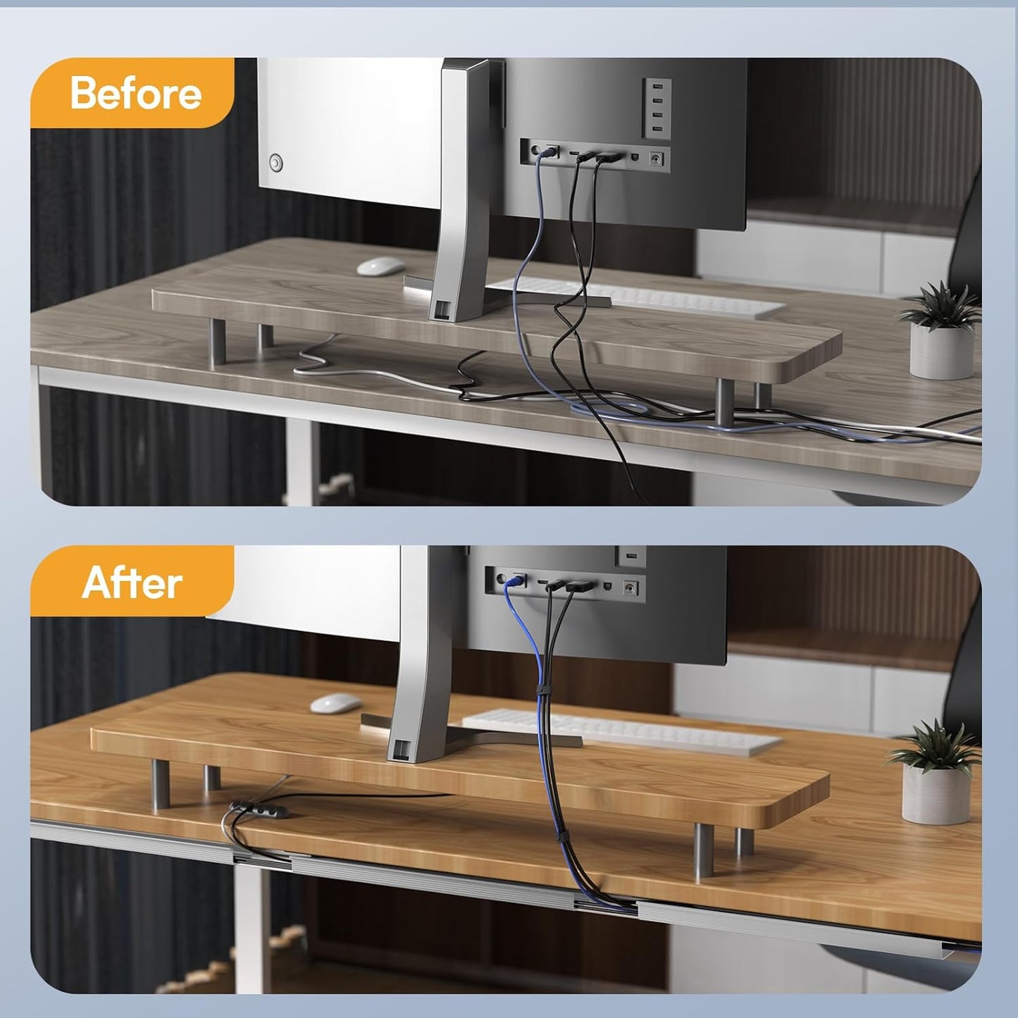 Delamu 62.8in Under Desk Cable Management, Safe & Tidy Cable Management Under Desks for Home & Office, 4 Pack Cord Organizer for Desk, Wire Organizer Kit, Grey