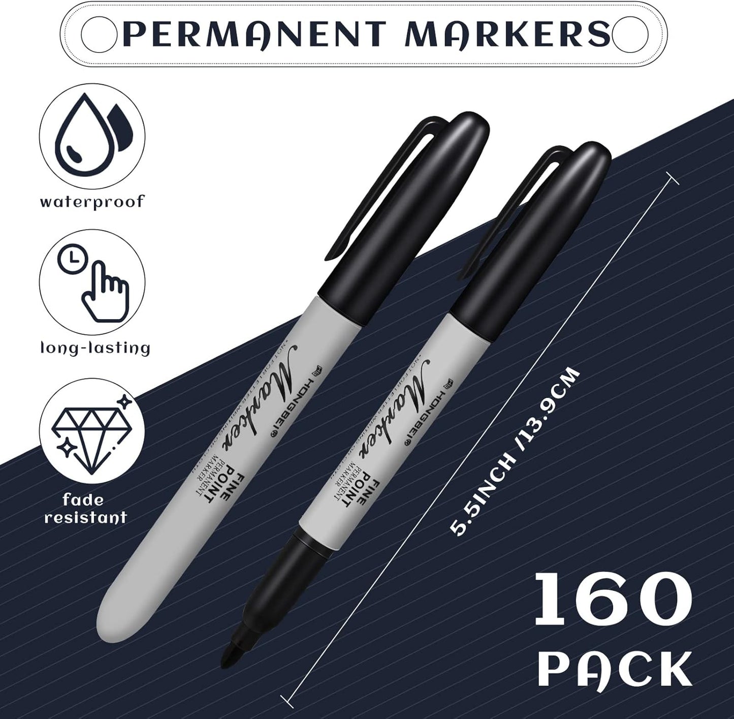 Thenshop 160 Pack Permanent Markers Bulk Black Permanent Marker Set Fine Point Pens Work on Wood, Metal, Stone, Glass
