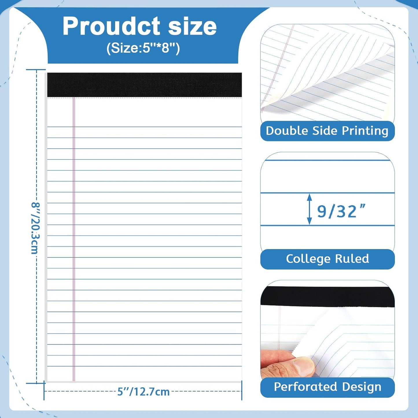 12 Pack Legal Pad 5x8, 360 Sheets Small Note Pad College Ruled Writing Pad Perforated Notepad for School, Office, To-Do Lists Grocery List Shopping List, 30 Sheets White
