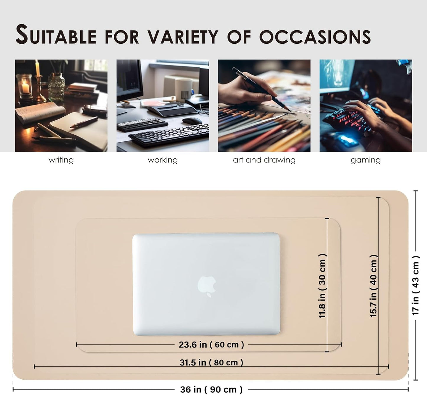 Compact Leather Desk Mat - Small Non-Slip PU Desk Pad for Office and Home - Desk Organization and Accessories - Ideal for Large Mouse Pad and Small Desk Mats on Top of Desks (Apricot,23.6"x 11.8")