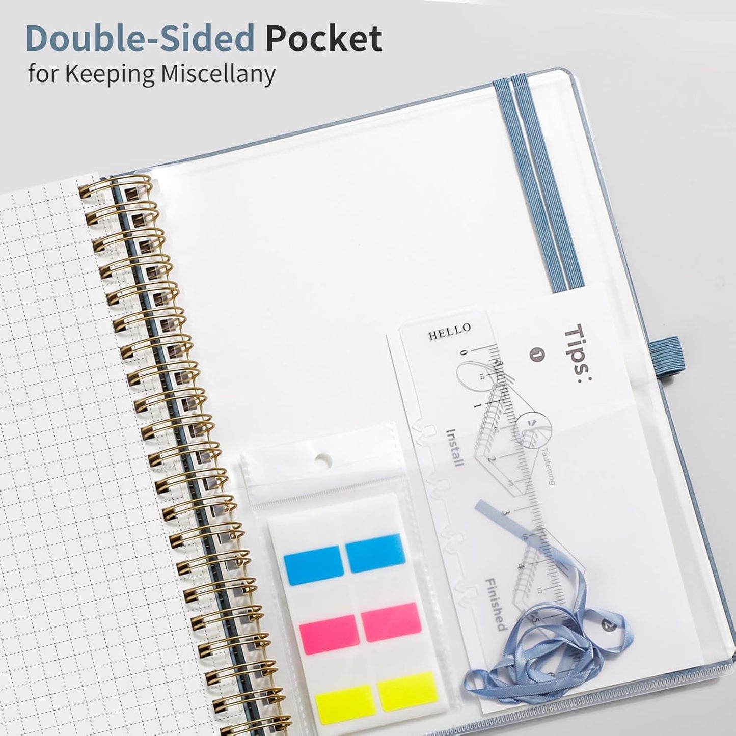 EMSHOI Spiral Graph Paper Notebook - 300 Pages, 100 GSM Thick Grid Notebook, A4 Large Hardcover Leather Journal for Women Men Work School Writing Engineering Graphing, 8.27" x 11.2", Gray Blue