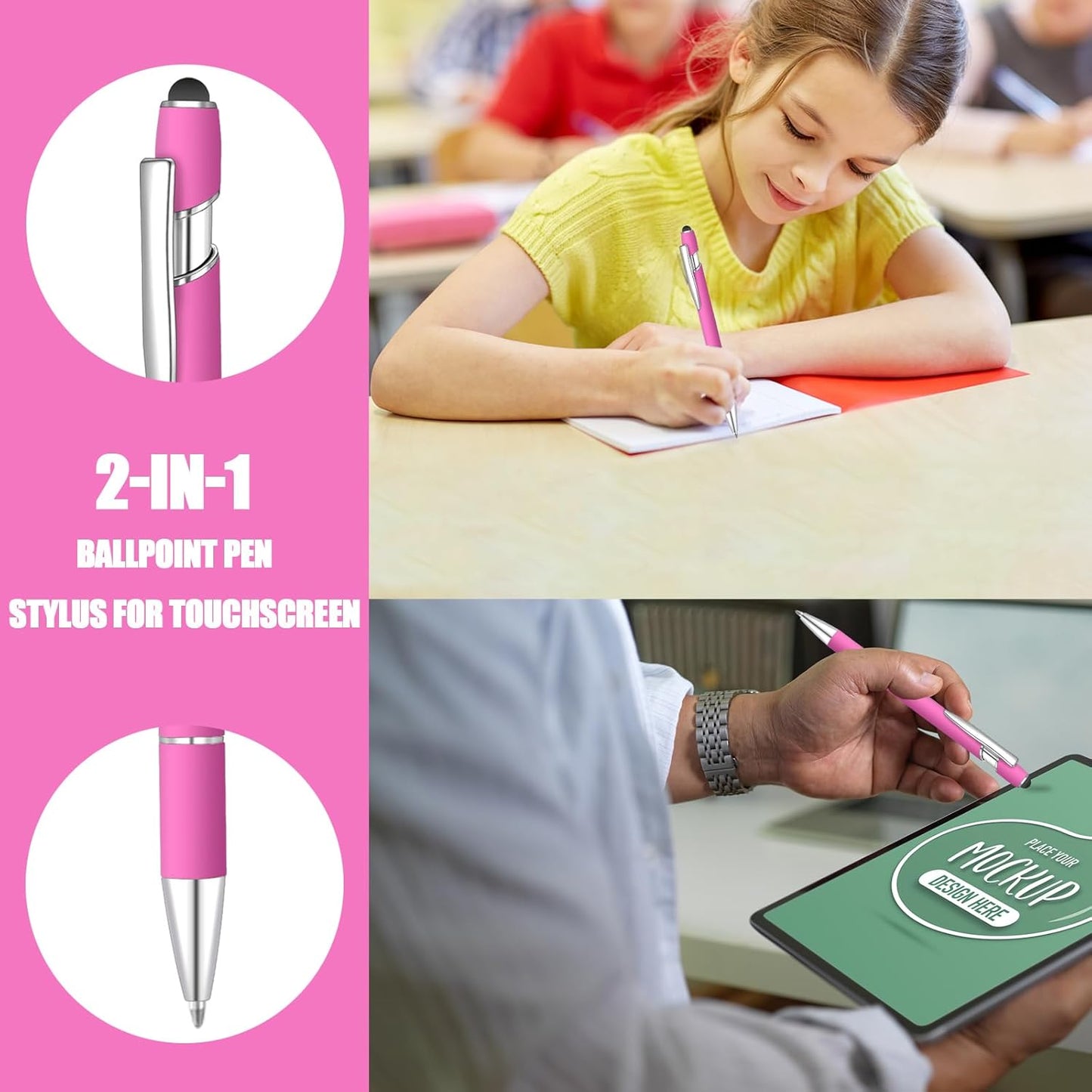 8 Pcs Blue Ink Ballpoint Pen with Stylus Tip 2 in 1 Stylus Ballpoint Pen Metal Pens Stylus Pen for Touch Screens School Office Coworkers (Rose Red)