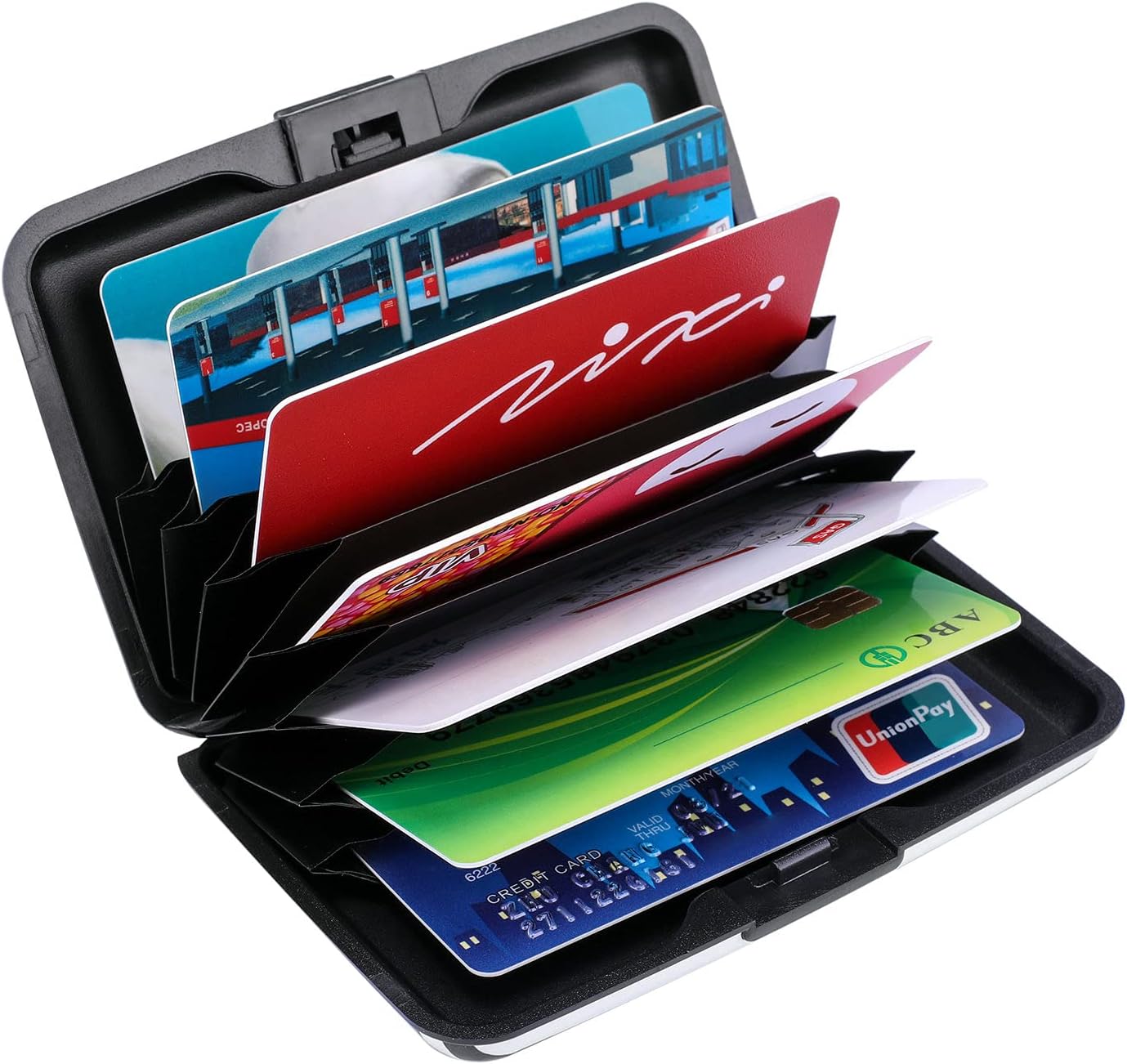 ELFISH Mini RFID Aluminum Wallet Credit Cards Holder Business Card Case Metal ID Case for Men Women (Eye heart)