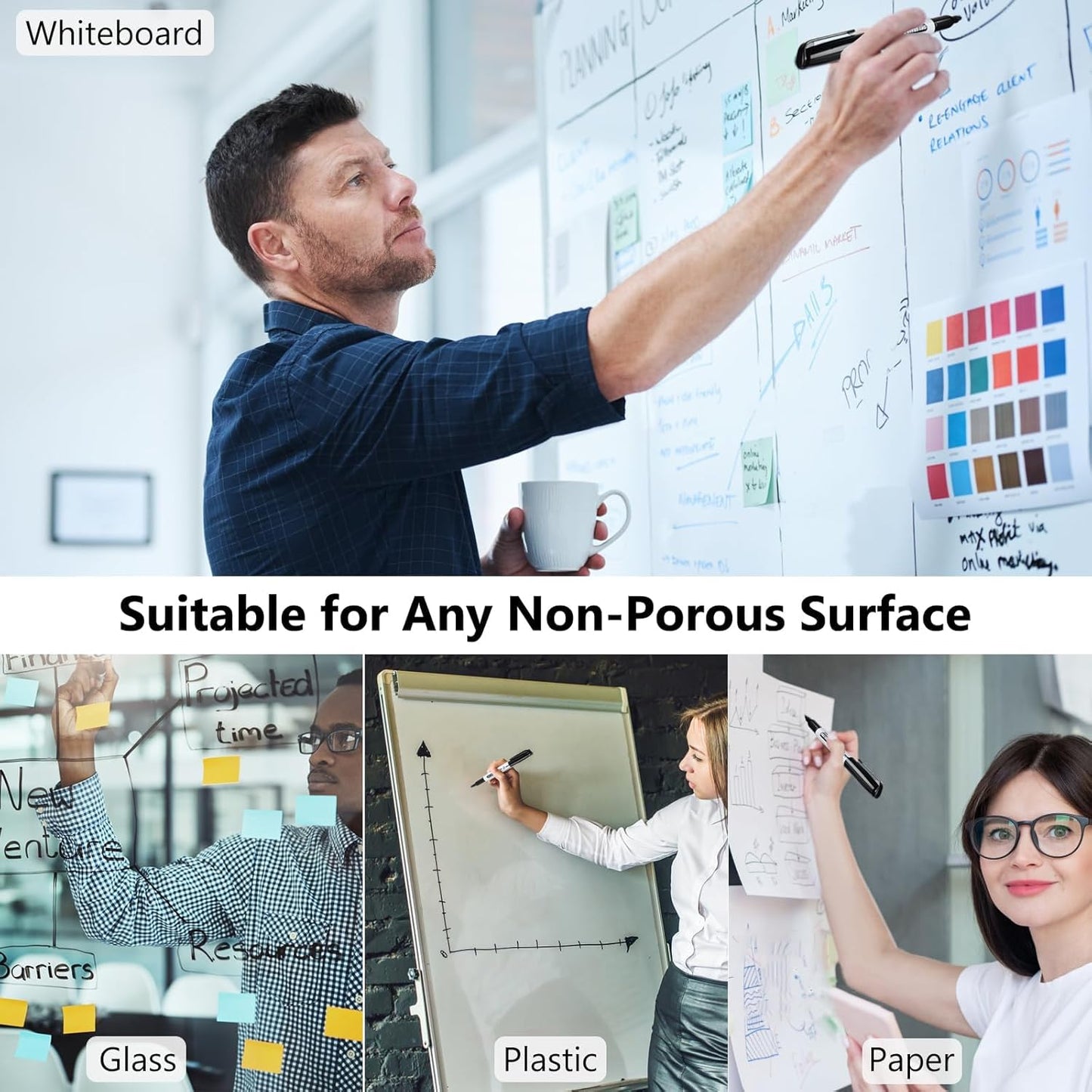 SFAIH Fine Tip Dry Erase Markers - 144 Pack Black Whiteboard Erasable Markers Bulk for Kids Adults, Ideal for Classroom School Office Home Use on White Board, Non-Toxic Easy Clean