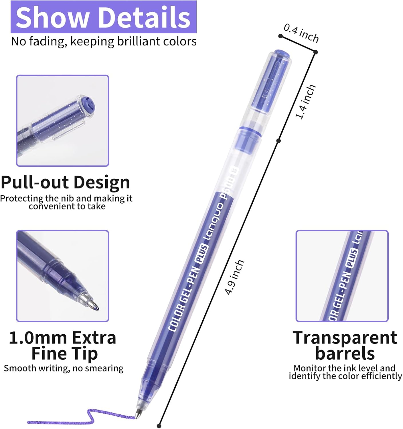 Glitter Gel Pens, 24 Pack Colored Pens for Black Paper & White Paper, 1.0mm Point Pens, Large Capacity Ink Pens for Coloring, Writing, Drawing, Journaling, Note Taking, School, Office, Home