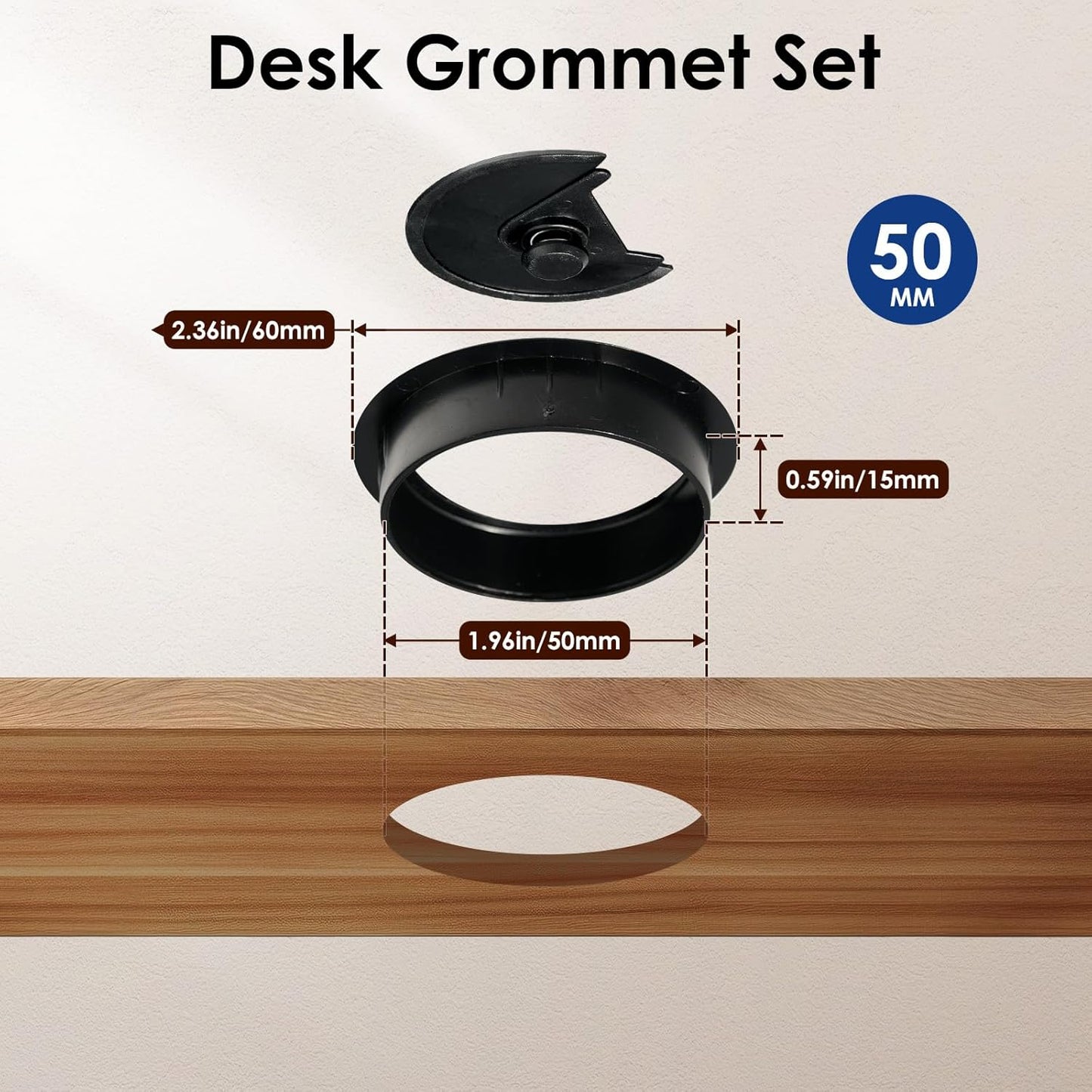 Desk Grommet 2 Inch (50 mm) 12 Pieces, Desk Hole Cover for Cables, Desk Wire Hole Insert, 2" Desk Hole Grommet, Cable Grommet, Desk Cord Hole Cover, Desk Cable Hole Cover with Hole Saw - Black