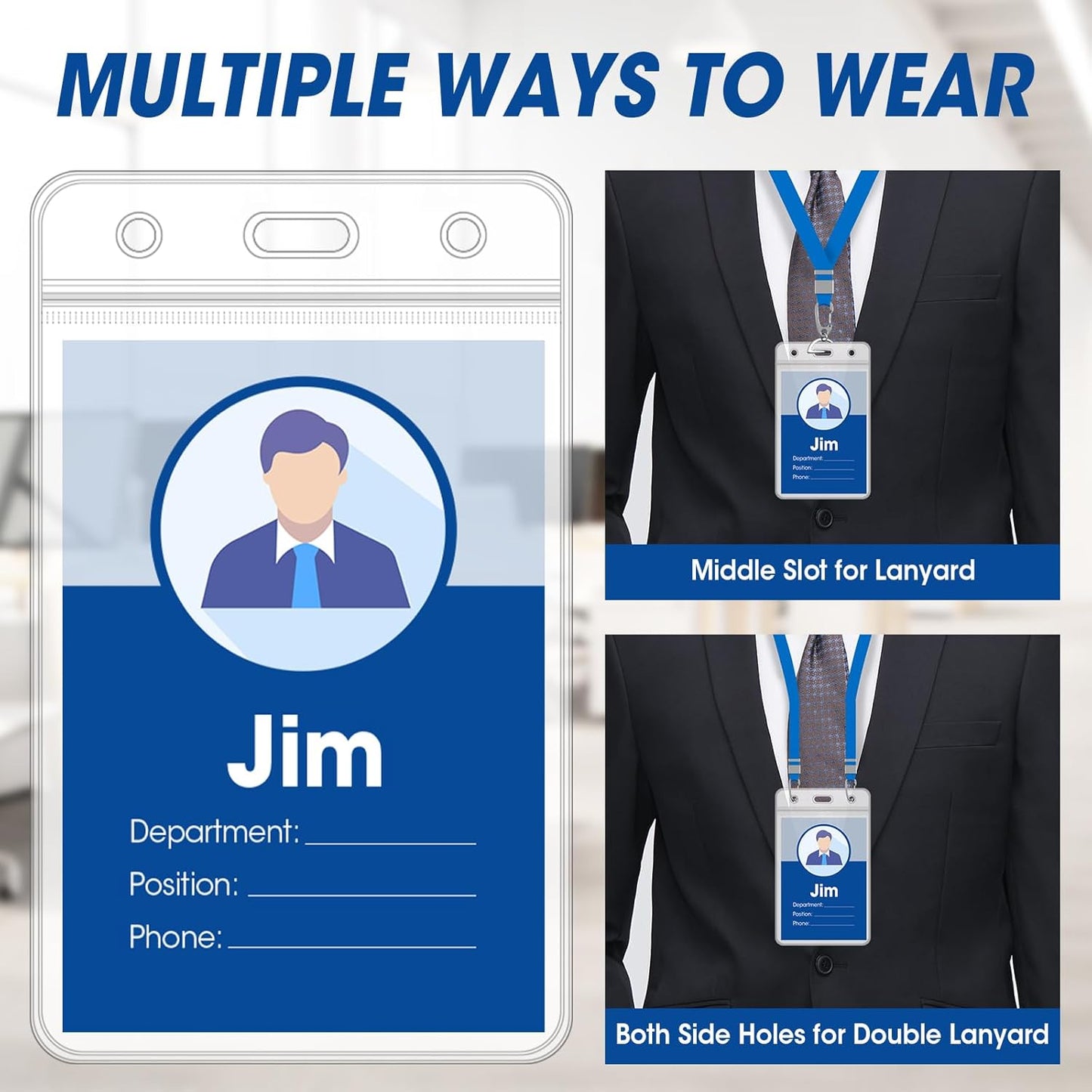 100 Pcs Vertical Badge Holders, Waterproof ID Badge Holder, Clear ID Card Holder with Resealable Zip for Proximity Cards, RFID, Credit Cards