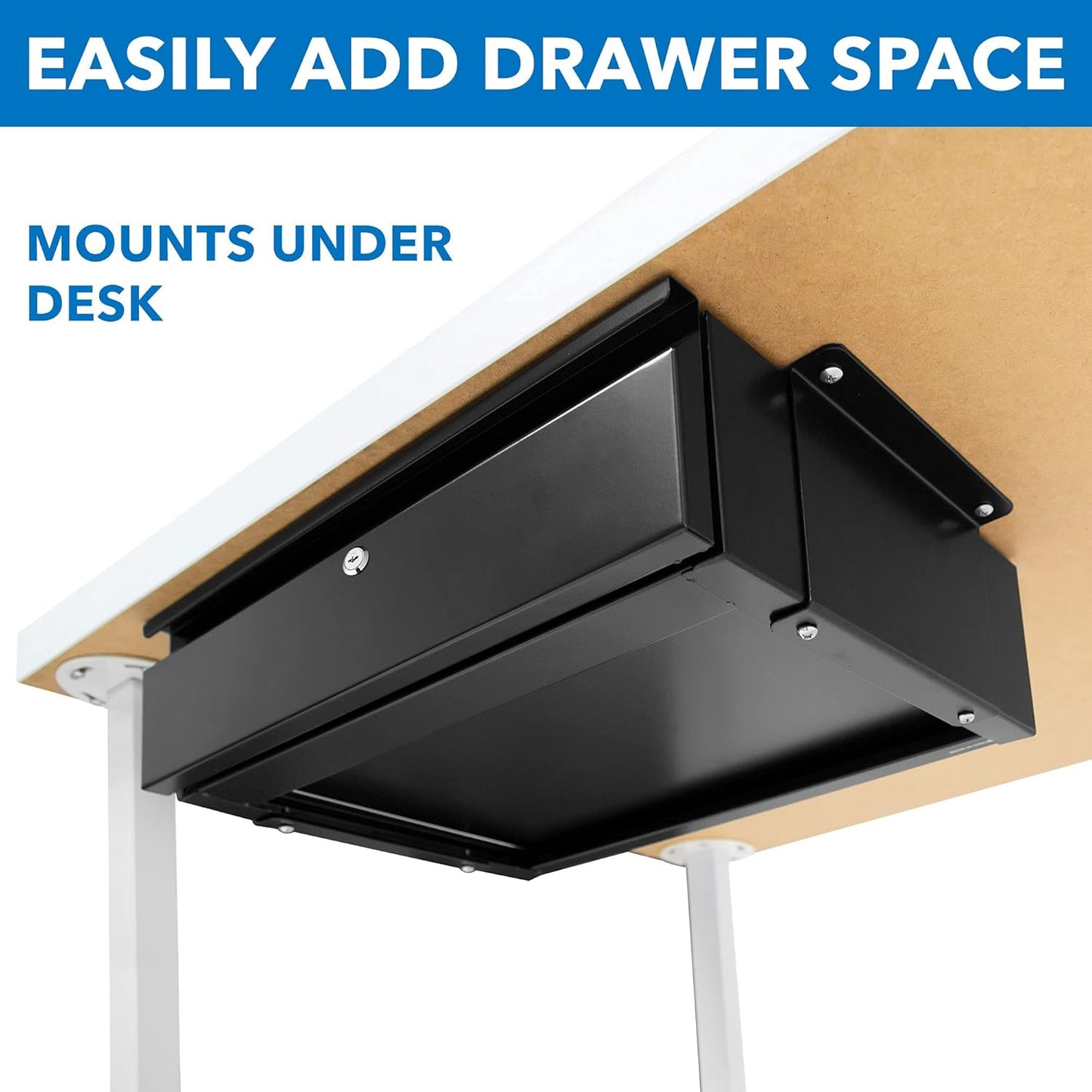 Mount-It! Under Desk Pull-Out Drawer with Lock and 2 Keys Included | Office Storage Organizer | Mounts to Desktops Tables and Workbenches Over 0.71 Inches Thick | Matte Black