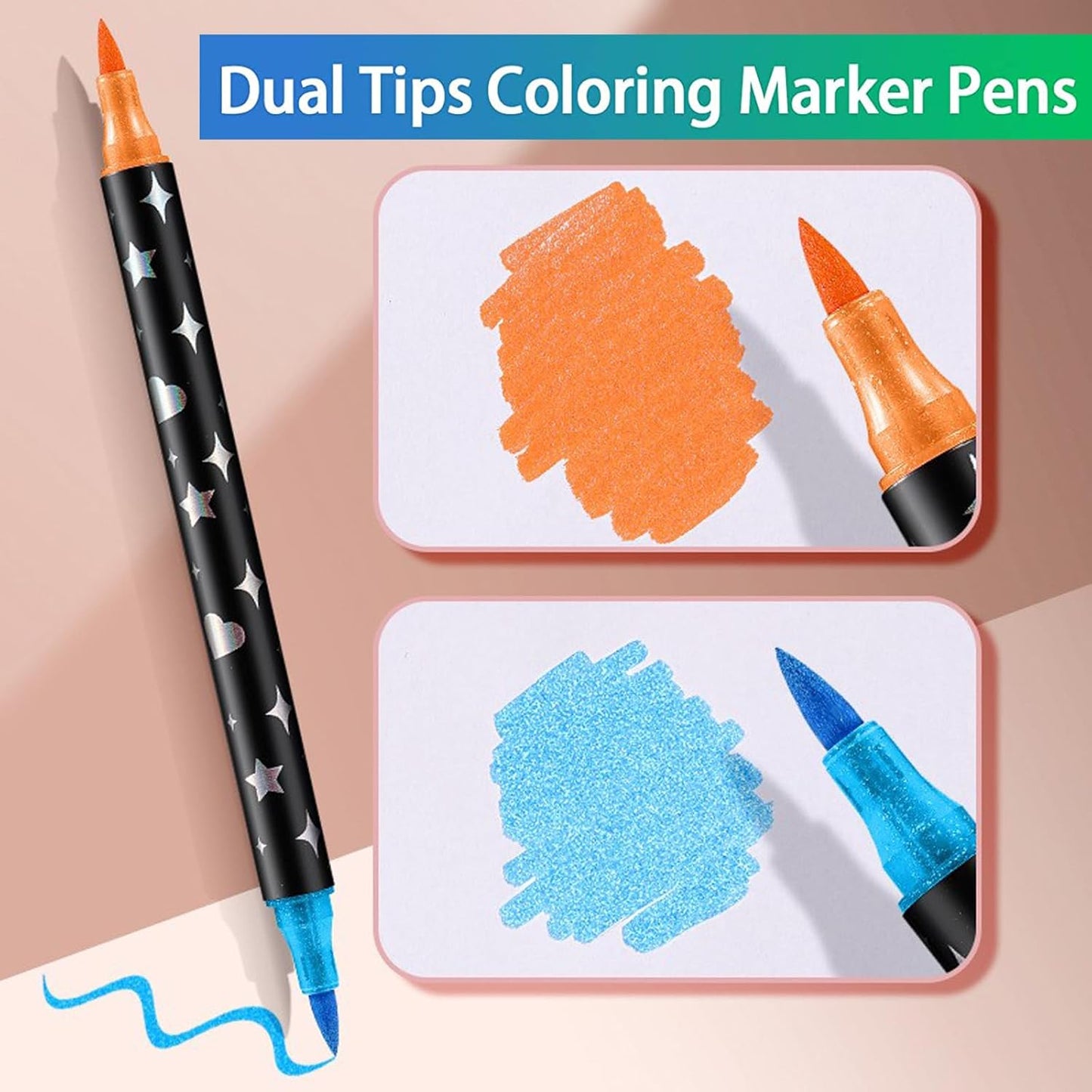 Glitter Markers Pens,120 Colors Dual Tip Brush Glitter Pens Set 60 Pack Sparkle Markers for Art Supplies Scrapbooking, Cards, DIY Crafts, Adults Coloring Books