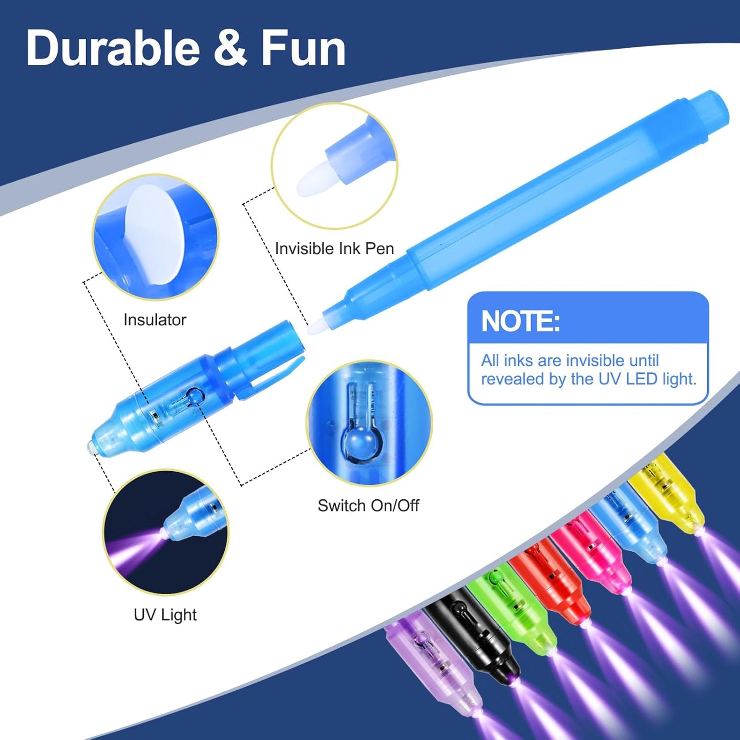 D&N Lifestyle 24 pcs UV Invisible Ink Pens with Word Search & Maze Activities Cards, Education & Party Favors, End of School Year Gift, Birthday, Halloween, Christmas, Goodie bag stuffers