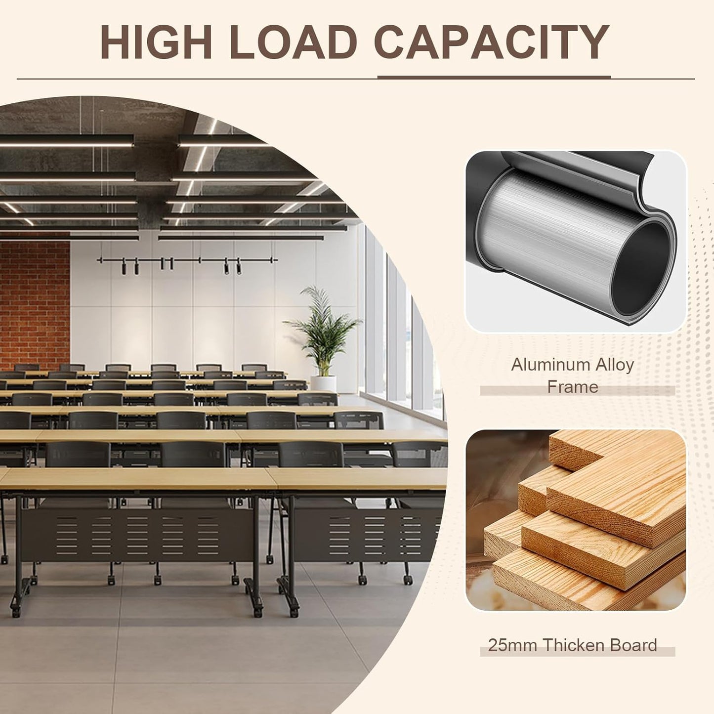 Folding Conference Room Table, Modern Conference Tables with Wheels, Large Rectangular Mobile Training Tables for Office Classroom, Foldable Modular Boardroom Seminar Table Maple (10pack L55.1in)