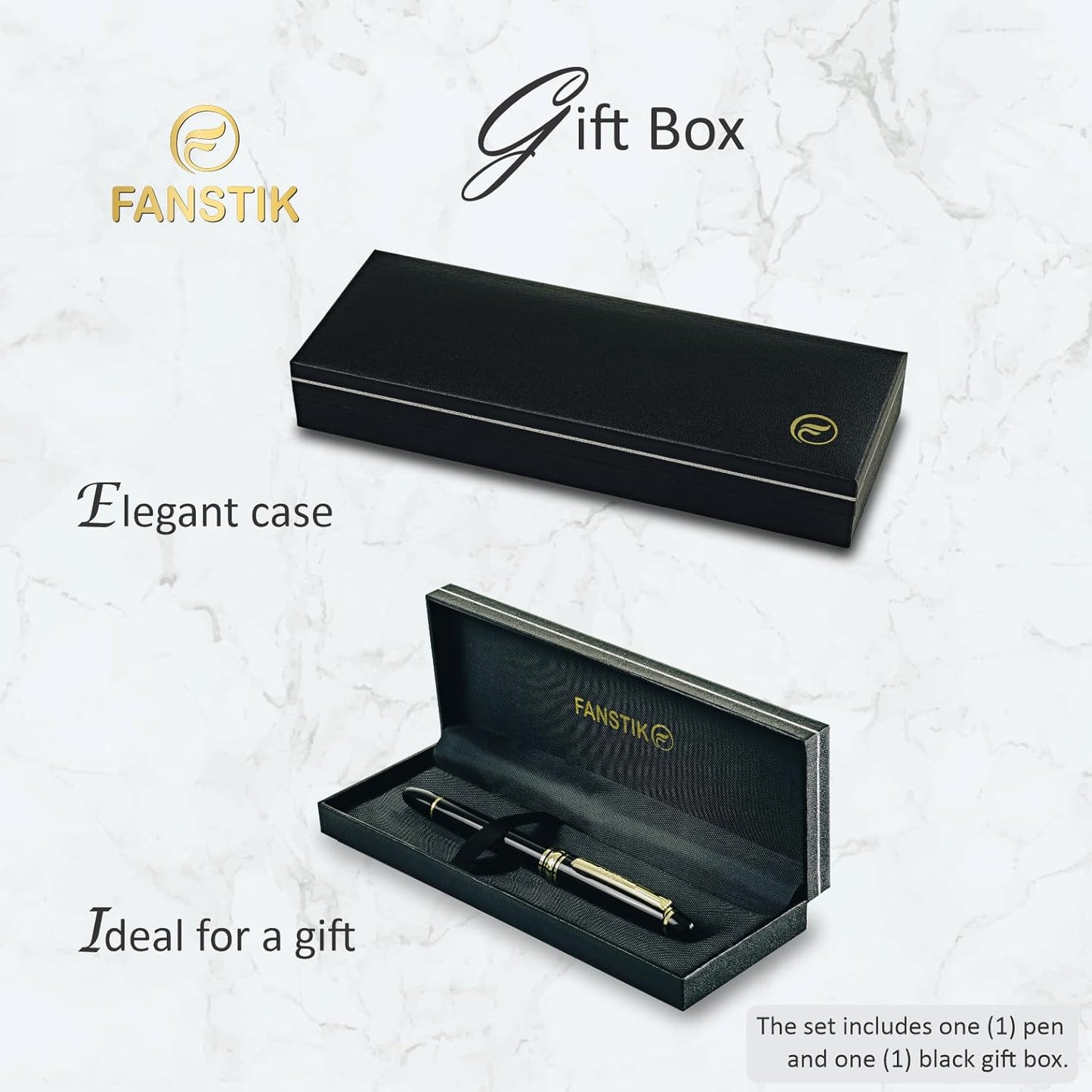 Customized Fountain pen with name (MADE IN USA), stainless steel, black and gold, luxury engraved pen personalized for men and for women. (Fountain Black-Gold)