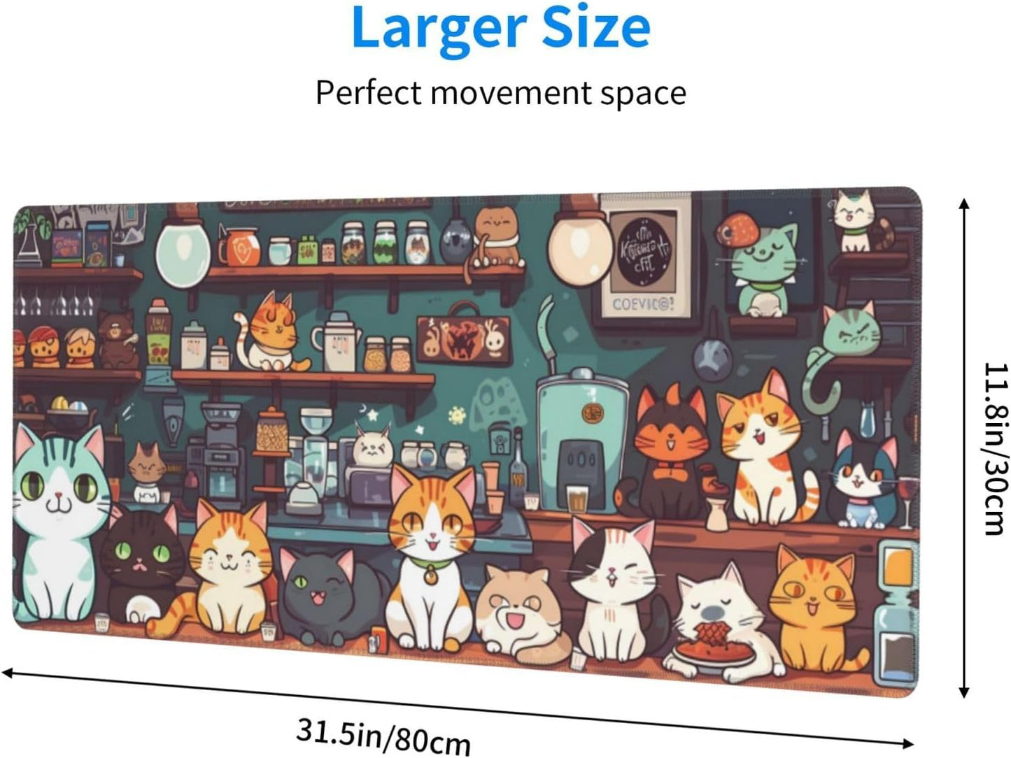 Gaming Mouse Pad Desk Pad,Extended Big Mouse Pad,31.5x11.8 Inch Long Computer Keyboard Mouse Mat Mousepad with 3mm Non-Slip Base and Stitched Edge for Gaming and Office… (cat)