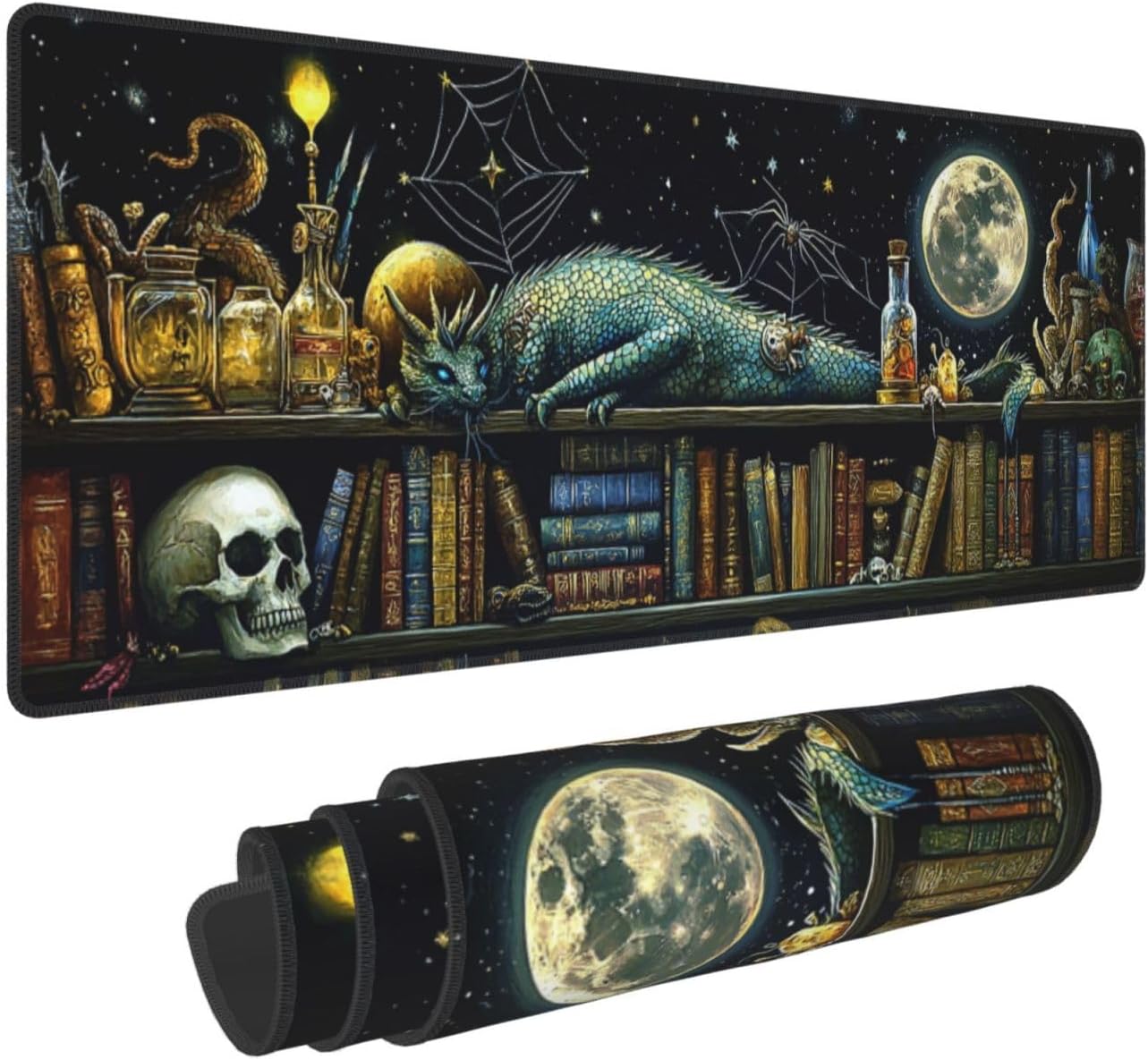 Dragon Mystical Mouse Pad 31.5 X 11.8 Inch Big Desk Rubber Base Stitched Edges Keyboard Pad XXL Mouse Mat for Home Game and Office