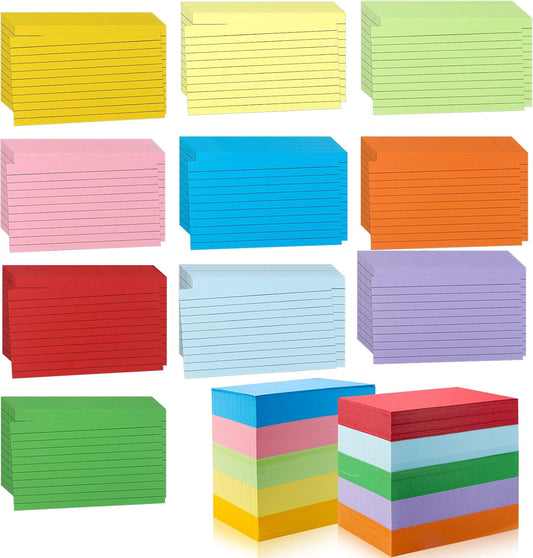 1200 Pieces Index Cards Ruled 3 x 5 Color Index Cards Bulk, Flash Cards, Study Cards, Note Cards for Learning School and Office Uses, 10 Colors