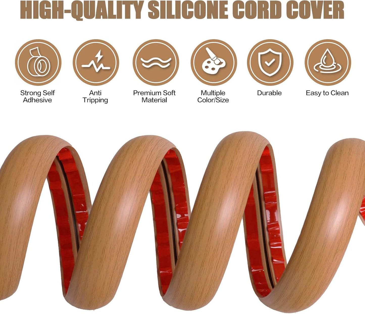 Floor Cord Cover Self Adhesive Cord Hider,10FT Cable Management, Extension Strip Protector for Wires, Prevent Cable Trips for Offices, Gyms, Exhibitions Cavity:0.39"(W) x 0.27"(H) Brown Wood