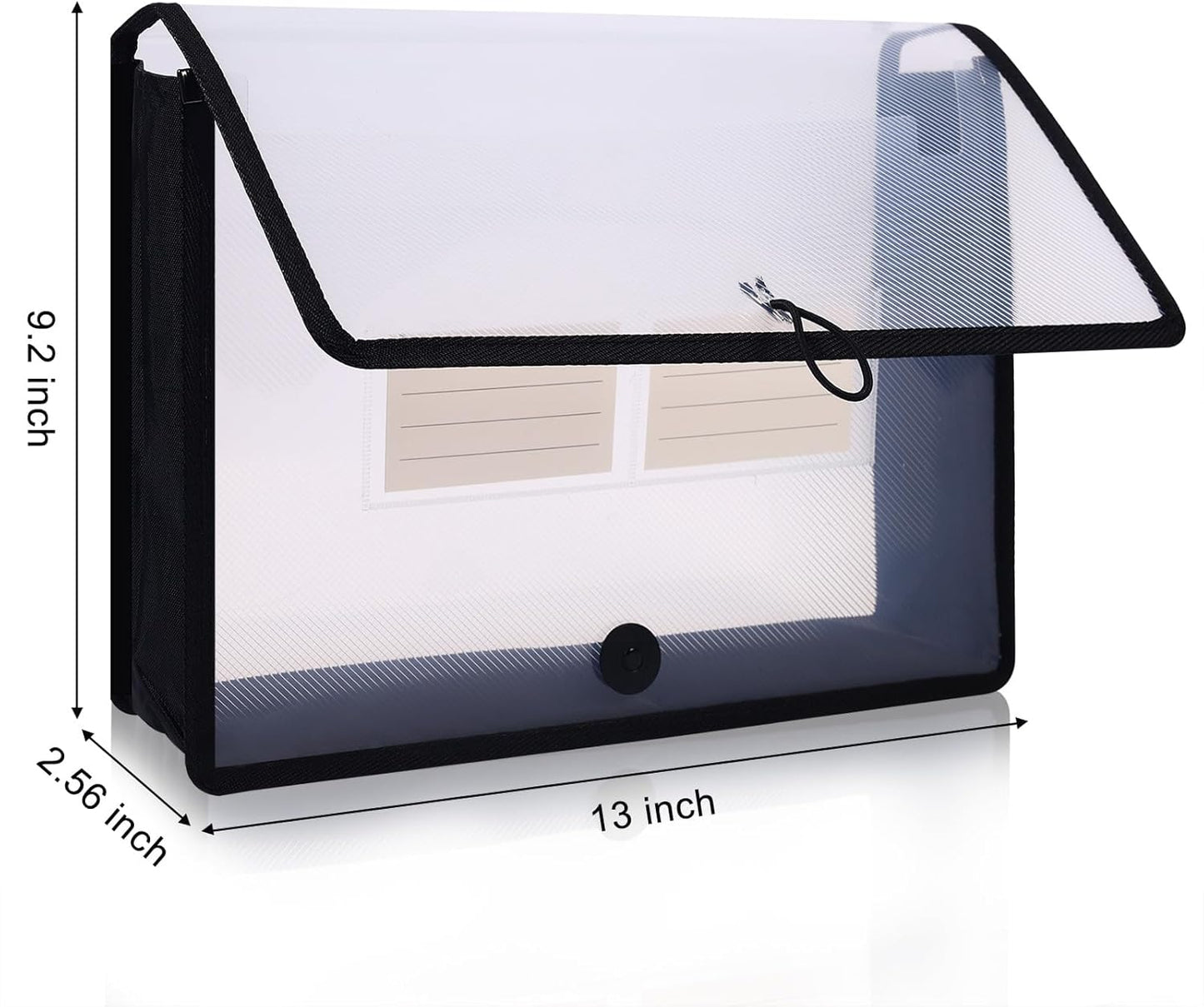 Eco-Friendly Plastic File Folders, Poly Expanding File Wallet, Expandable Envelope Organizer Document Folder with Elastic Band and Button Closure, with Small Two Pockets, 5 Pack- Black