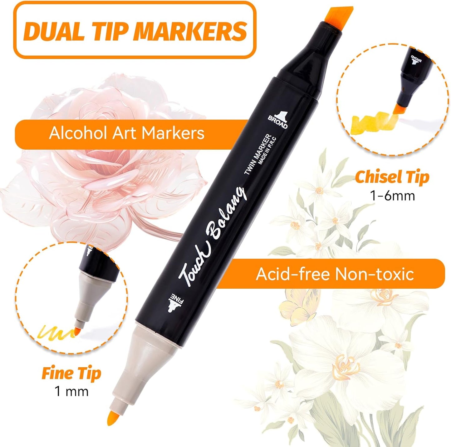 24 Colors Alcohol Markers - Dual Tip Permanent Art Markers Set for Coloring Drawing Painting, Fine and Chisel Tip Alcohol Based Pens with Storage Case for Adult Artists