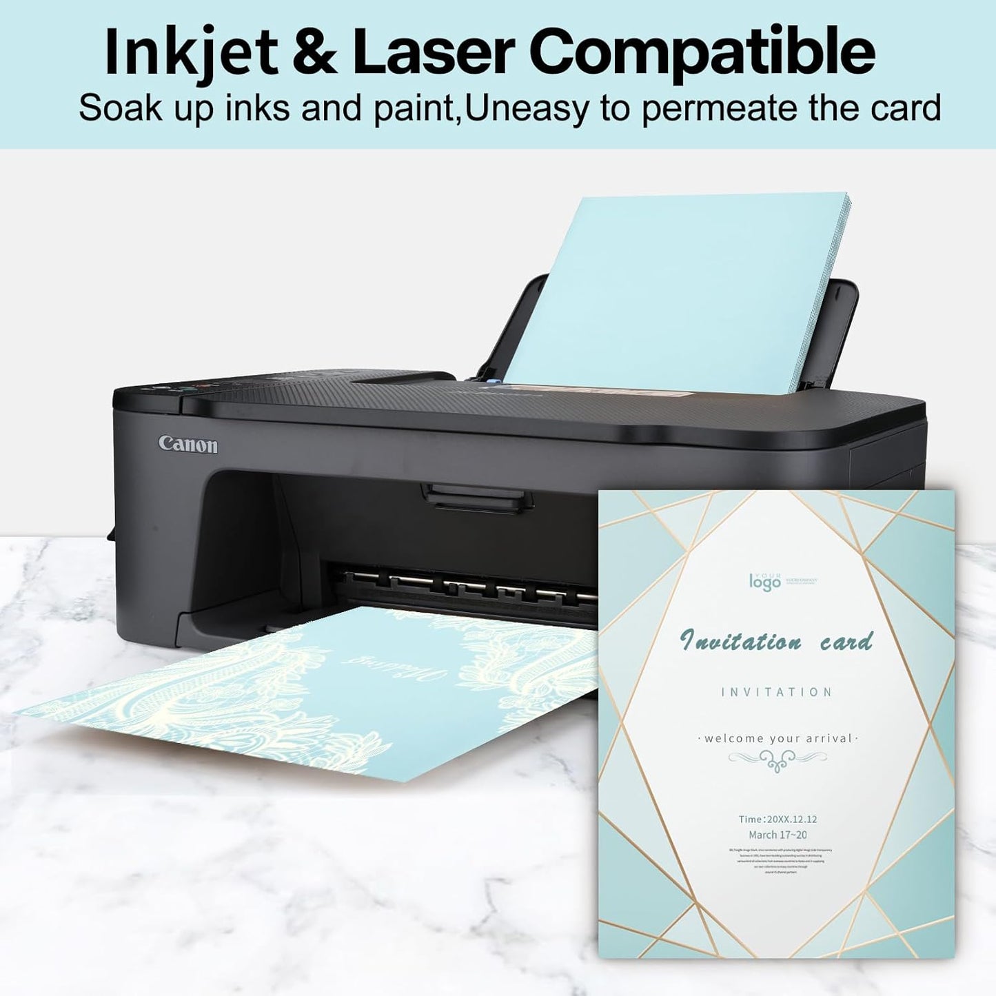 100 Sheets Light Blue Cardstock 8.5 x 11 Pastel Paper, Goefun Blue Card Stock Printer Paper for Wedding Invitations, Menus, Crafts, DIY Cards