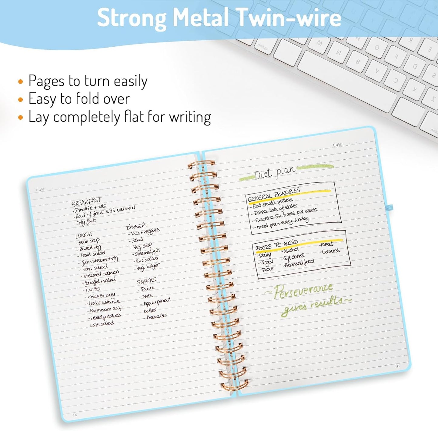 Forvencer A4 Lined Spiral Journal Notebook with 300 Numbered Pages, 11" X 8.5" Thick Journals for Writing with 100GSM Paper, Hardcover Notebooks with Contents for Work, School, Sky Blue