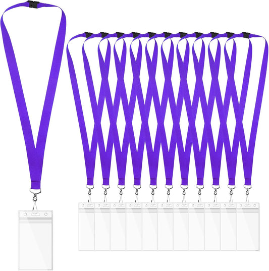 12 Pack Purple Breakaway Lanyards with Waterproof Badge Holders, Metal Hook, Polyester Neck Straps for ID Cards, Events, Office, and Schools
