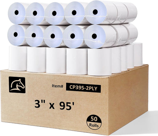(50 Rolls) 2 Ply Carbonless Rolls 3" X 95 Feet White/Canary Receipt Paper for Restaurants & POS Cash Registers, Kitchen Printer Paper for Star Micronics SP700 SP2000 and more (3" 2 Ply 95' Carbonless)