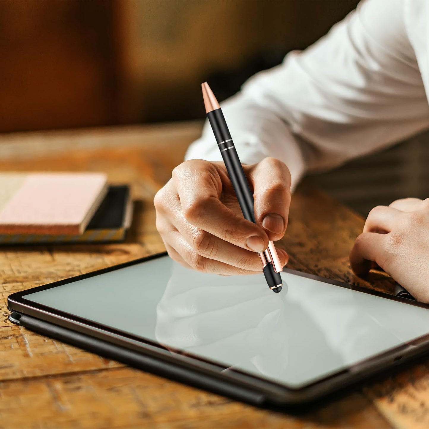 Aozora 9 Pack Ballpoint Pens Smooth Writing 2-in-1 Stylus Retractable Ballpoint Pen with Stylus tip, Office Decor Metal Stylu Pen for Touch Screens, 1.0 mm Black Ink (Black)