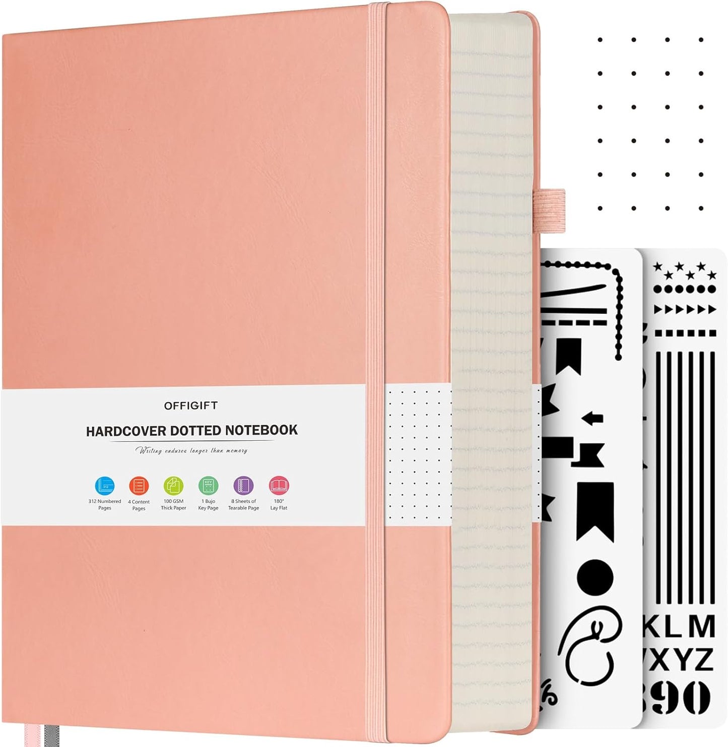 Dotted Journal Notebook, 312 Numbered Pages Large B5 Hardcover Leather Notebook, 100gsm No Bleed Paper Dot Grid Notebook with Index Pages, Dot Journal for Women Men, 7.6'' X 10'', Pink