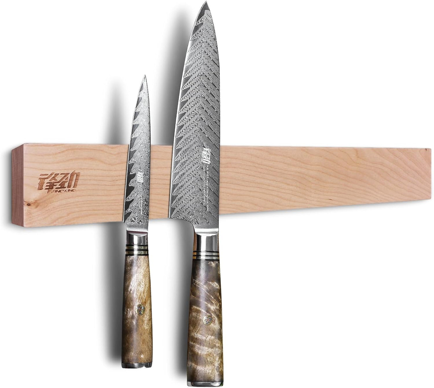 FINDKING Wood Magnetic Knife Strip, Magnet Utensil Holder for Wall, Refrigerator, Wooden Rack for Kitchen Knives, No Drill (Beige, 18 Inches, Without Knives)