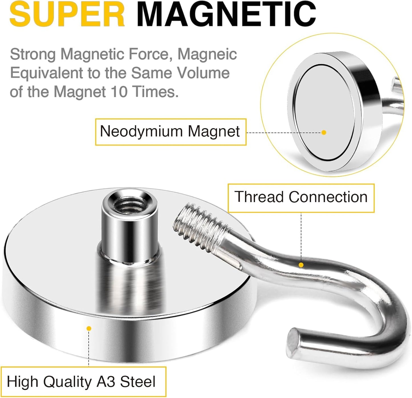 DIYMAG Magnetic Hooks, 150 LB Heavy Duty Strong Magnet with Hook, Rare Earth Neodymium Magnets for Hanging, Magnetics Hanger for Curtain, Home, Kitchen, Workplace, 10 Packs