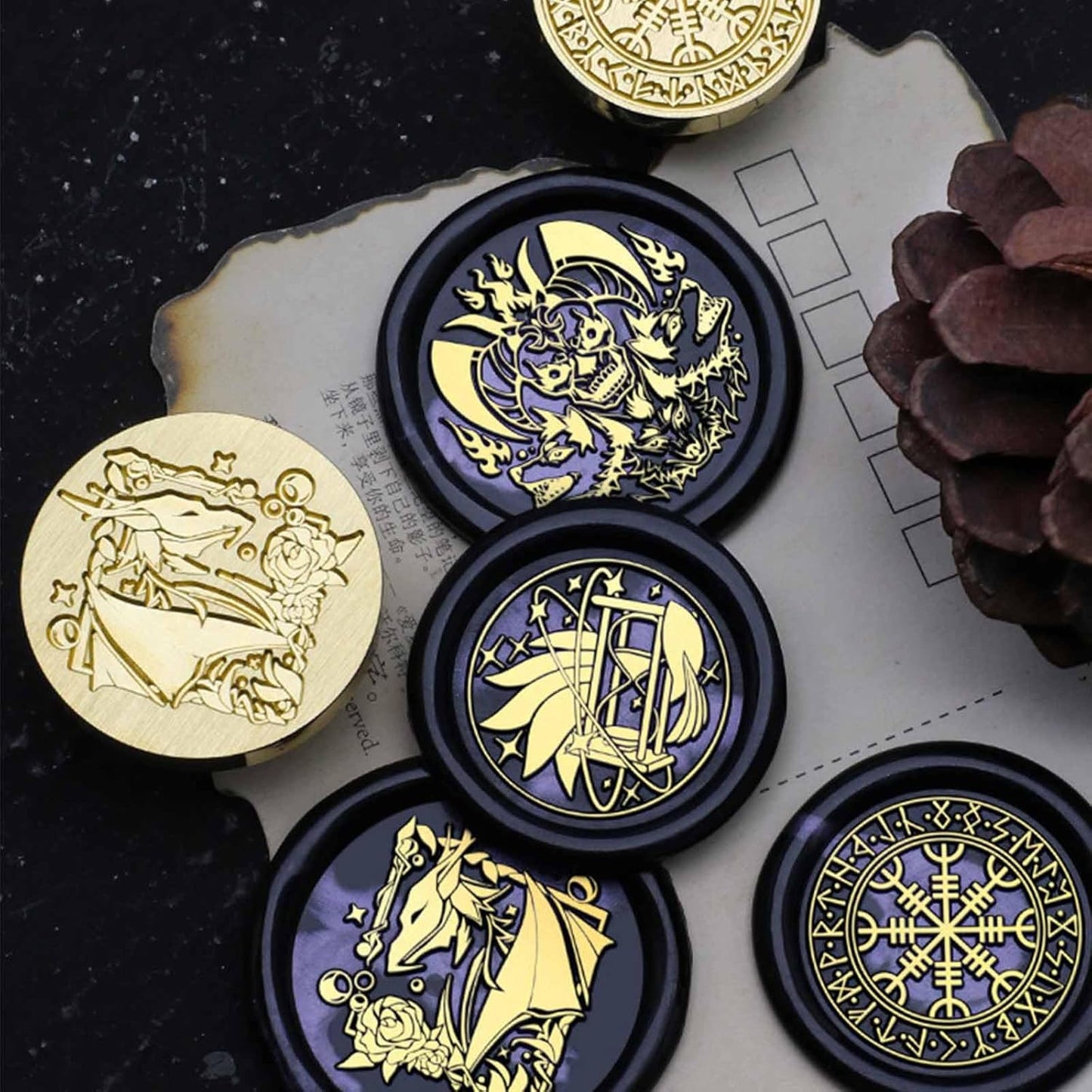 Dragon Wax Seal Stamp - 1.18 inch / 30mm Rose Vintage Removable Brass Stamp Head with Handle for Wedding Invitations Envelopes Valentine's Day Gift Wrap