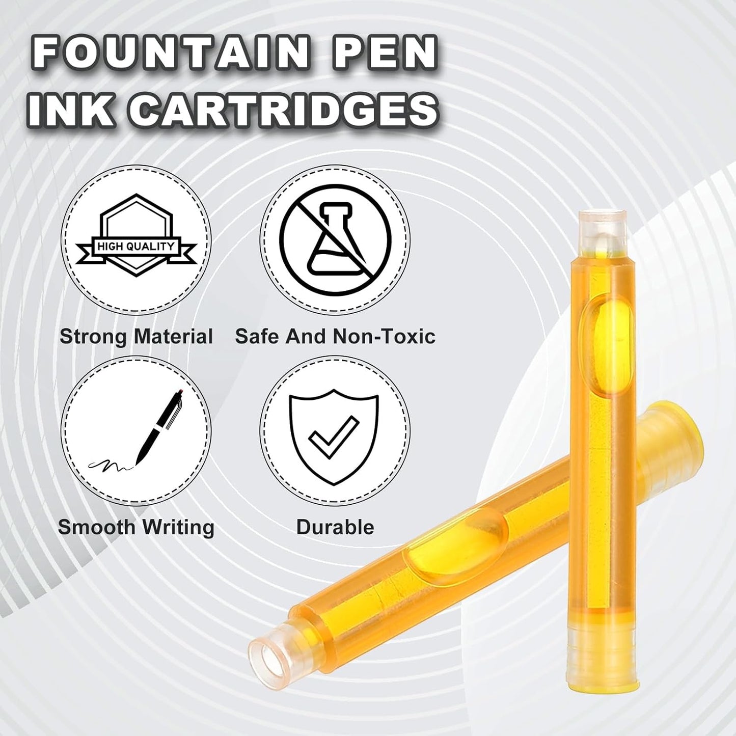 PATIKIL 60Pcs Fountain Pen Ink Cartridges, 3.4mm Bore Diameter Pen Ink Refill Standard International Refill Cartridges for Writing Business, Yellow