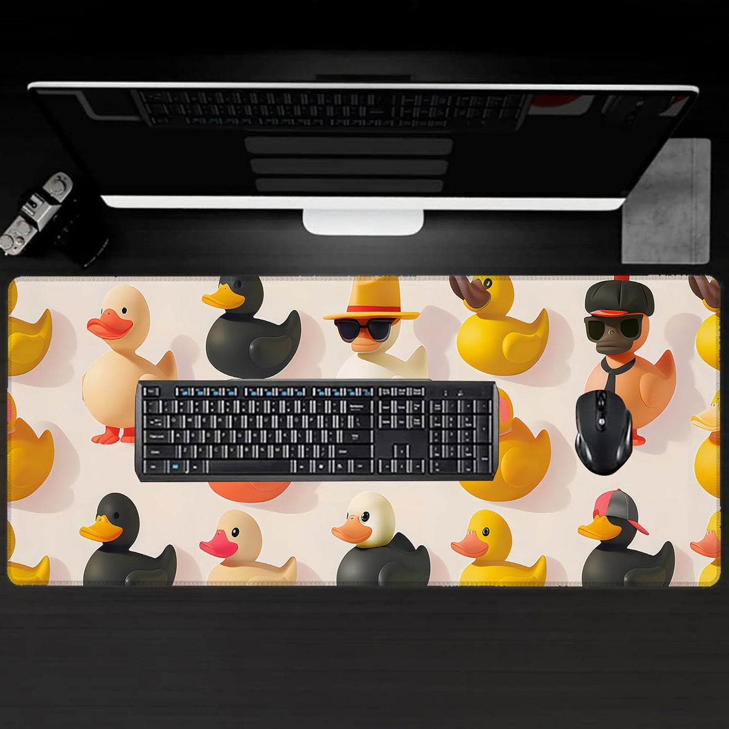 Colorful Rubber Duck Large Gaming Desk Mat,Rubber Non-Slip Cute Mouse Pad,31.5x11.8x0.12in Extended Fun and Playful Mousepad,Game Lover Mice Pads Gifts,Office Home Deskmat Decor